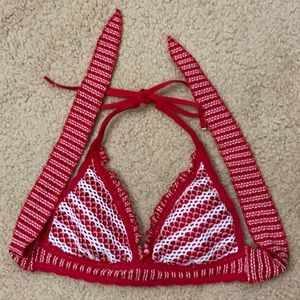 Becca Red White Triangle Bikini Halter Top